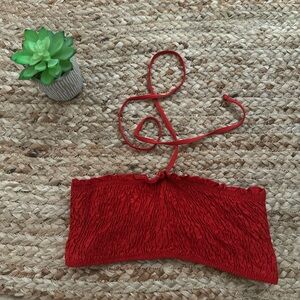 RED SMOCKED HALTER TOP
